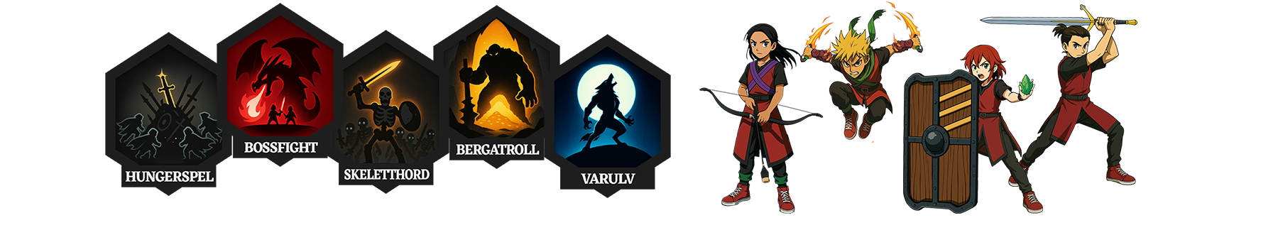 Illustration med exempel på Heroes-uppdrag och spelklasser.